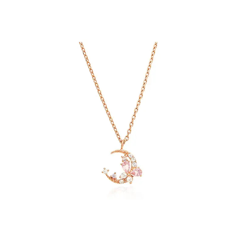OST - Dawn Moon Pink Stone Rose Gold Necklace - OST - Jewelry - Harumio