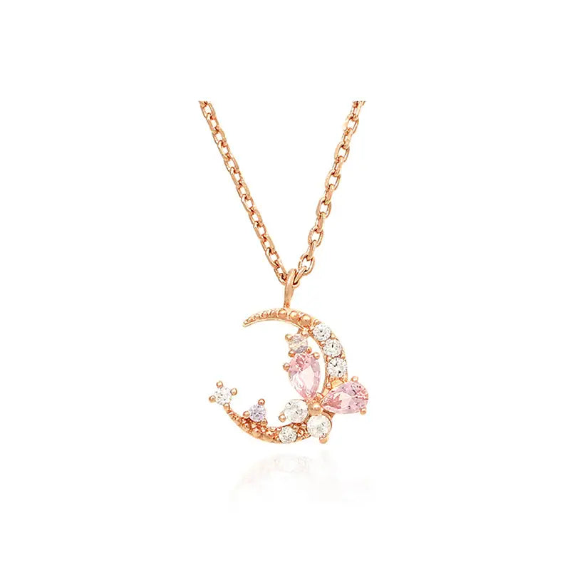 OST - Dawn Moon Pink Stone Rose Gold Necklace - OST - Jewelry - Harumio