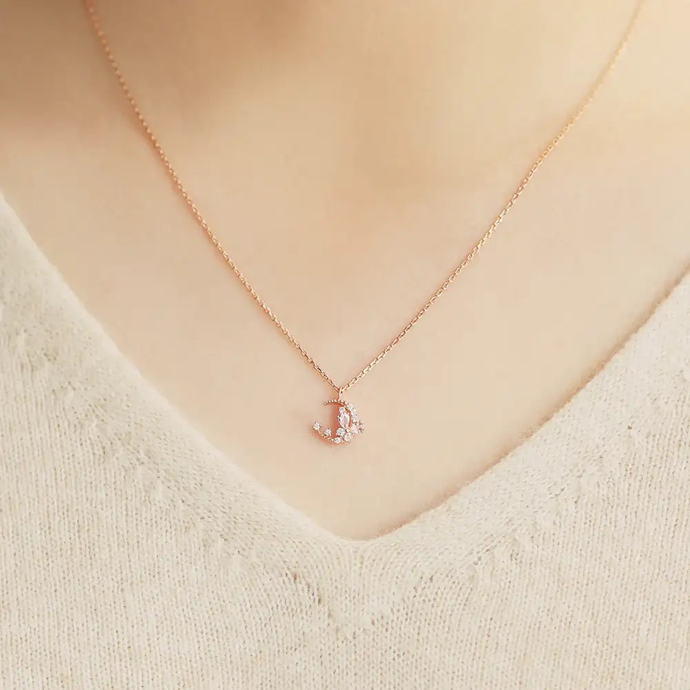 OST - Dawn Moon Pink Stone Rose Gold Necklace - OST - Jewelry - Harumio