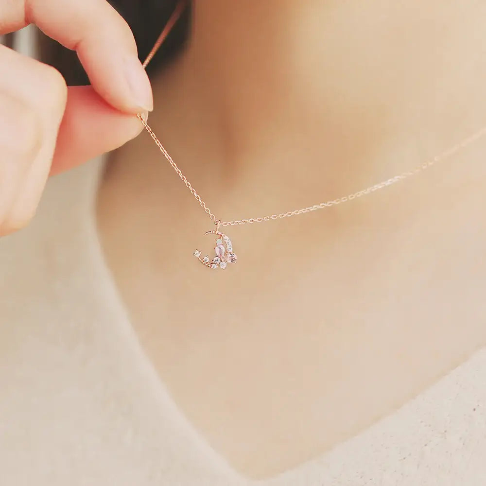 OST - Dawn Moon Pink Stone Rose Gold Necklace - OST - Jewelry - Harumio