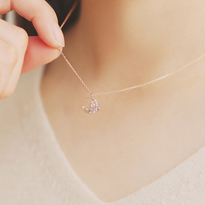OST - Dawn Moon Pink Stone Rose Gold Necklace
