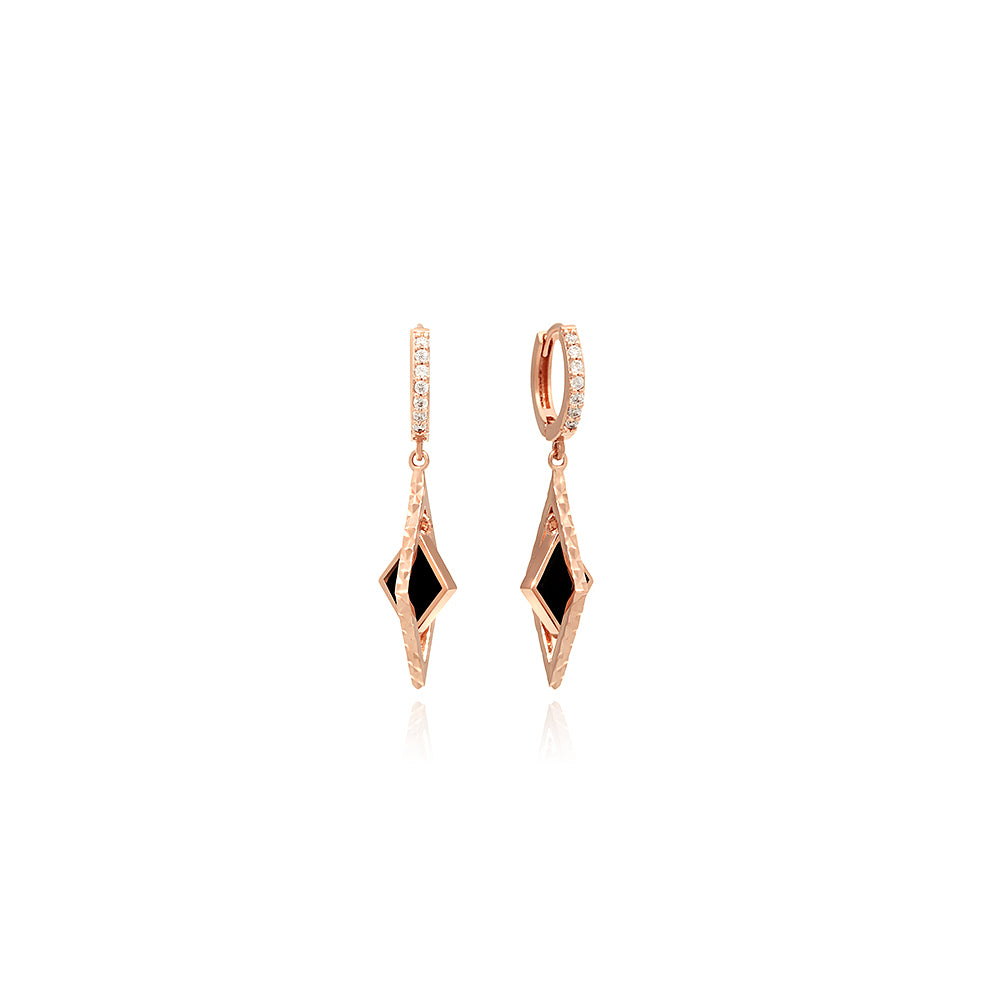 OST - Elegant Square Drop Black Cubic One Touch Earrings