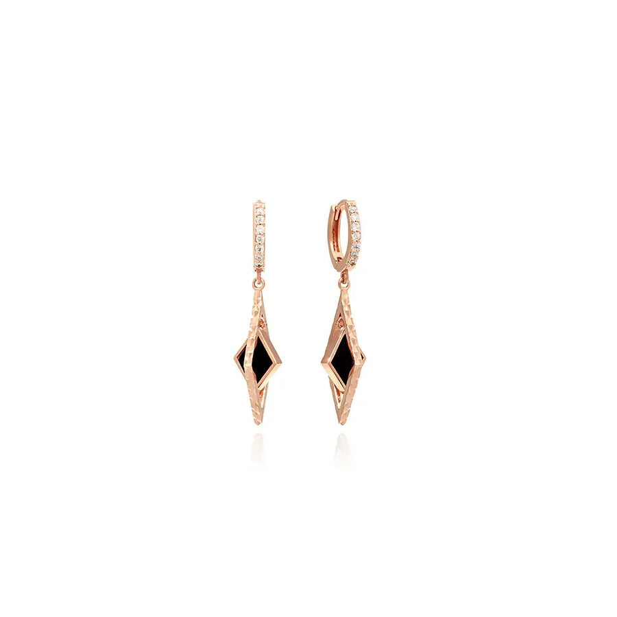 OST - Elegant Square Drop Black Cubic One Touch Earrings - OST - Jewelry - Harumio