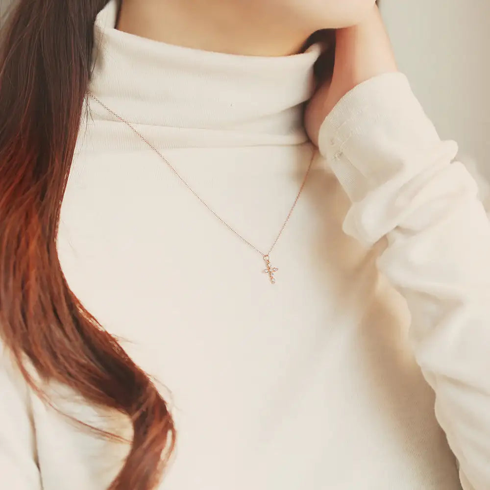 OST - Cubic Cross Rose Gold Necklace - OST - Jewelry - Harumio