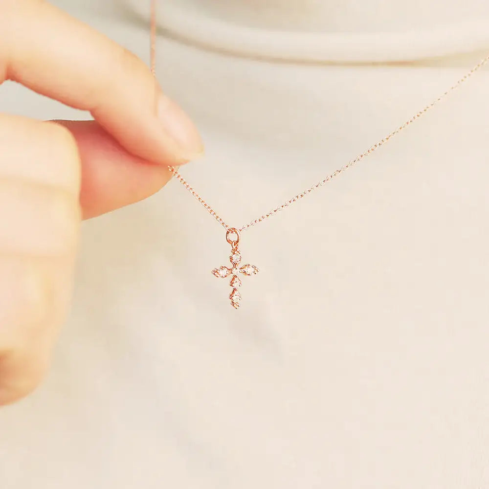 OST - Cubic Cross Rose Gold Necklace - OST - Jewelry - Harumio