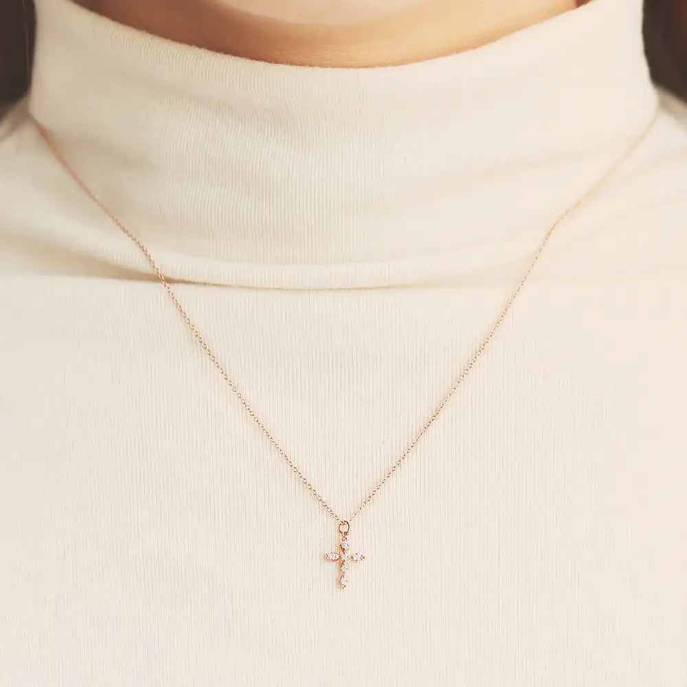 OST - Cubic Cross Rose Gold Necklace - OST - Jewelry - Harumio