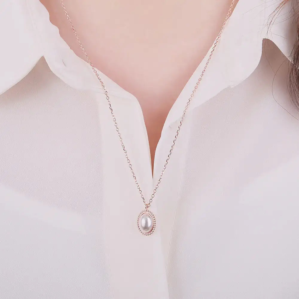 OST - Antique Frame Pearl Rose Gold Necklace - OST - Jewelry - Harumio