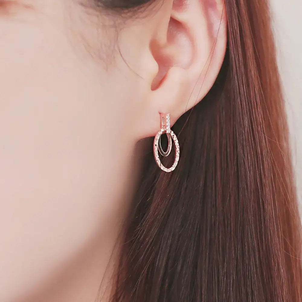 OST - Rose Gold Oval Cubic Silver Earrings - OST - Jewelry - Harumio