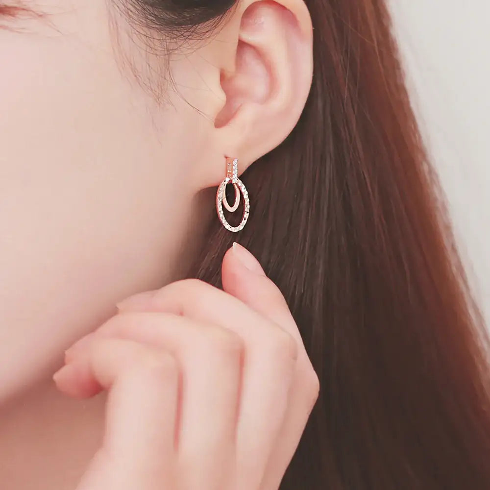 OST - Rose Gold Oval Cubic Silver Earrings - OST - Jewelry - Harumio