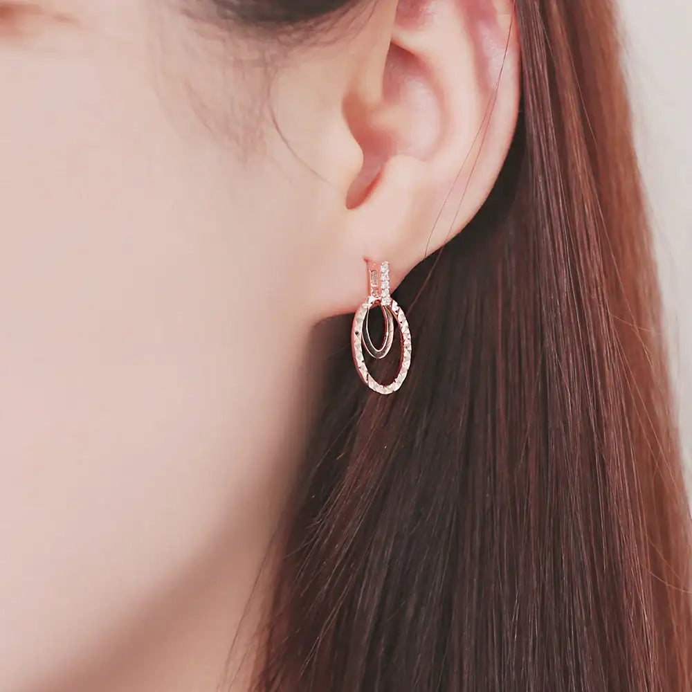 OST - Rose Gold Round Cubic Silver Earrings - OST - Jewelry - Harumio