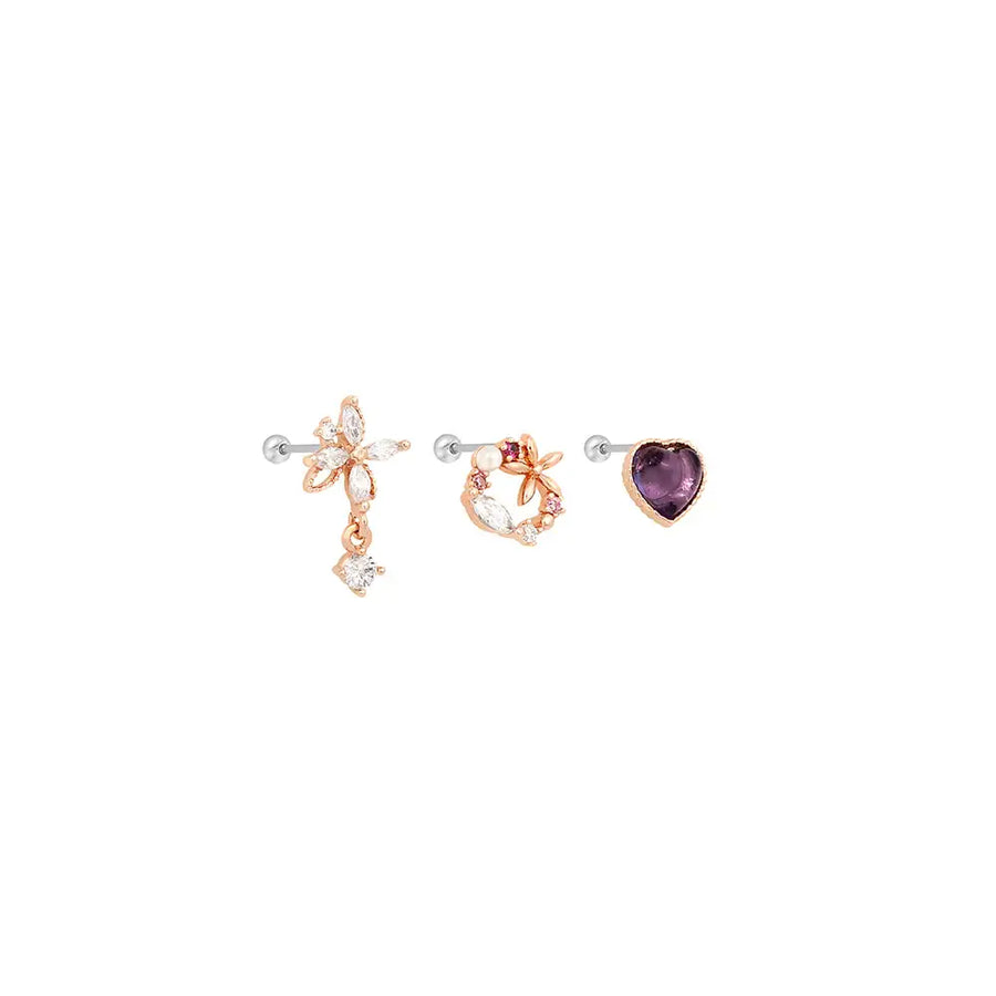 OST - Violet Heart Charm Ear Piercing Set - OST - Jewelry - Harumio