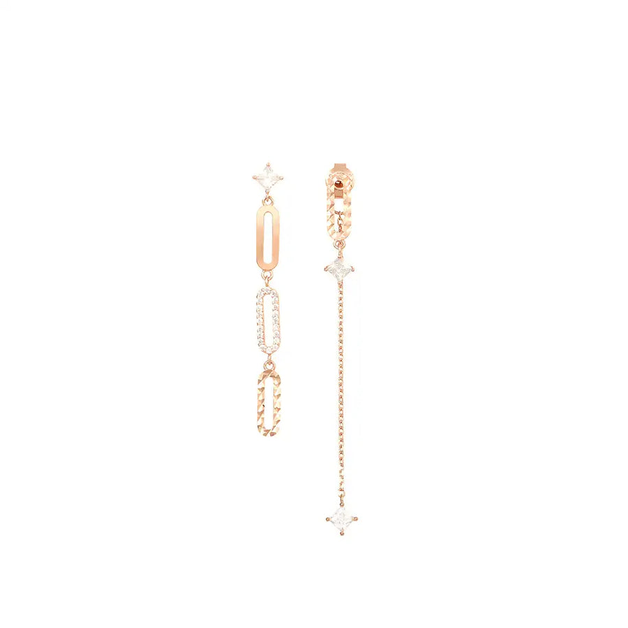 OST - Oval Cubic Chain Unbalanced Drop Earrings - OST - Jewelry - Harumio