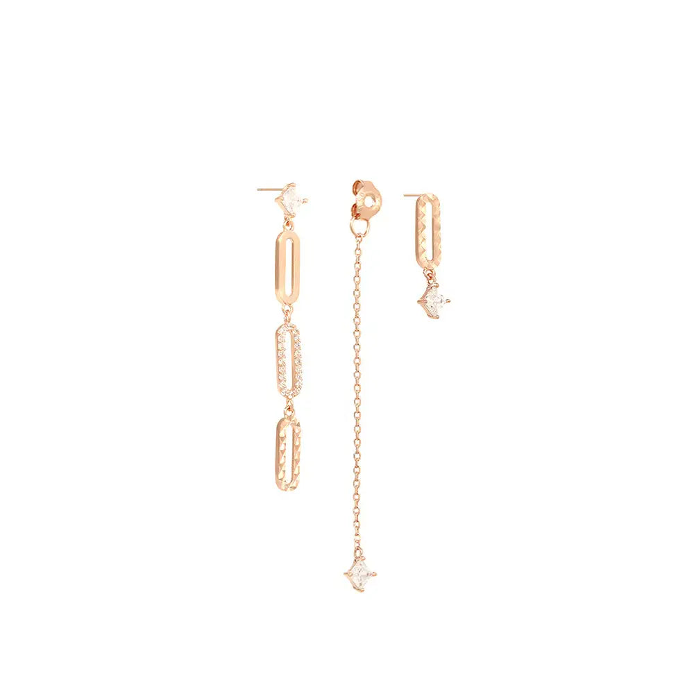 OST - Oval Cubic Chain Unbalanced Drop Earrings - OST - Jewelry - Harumio