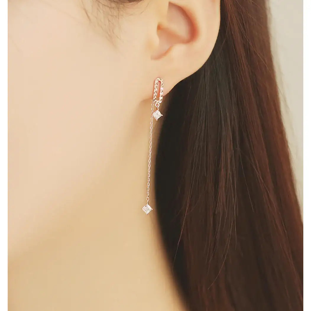 OST - Oval Cubic Chain Unbalanced Drop Earrings - OST - Jewelry - Harumio
