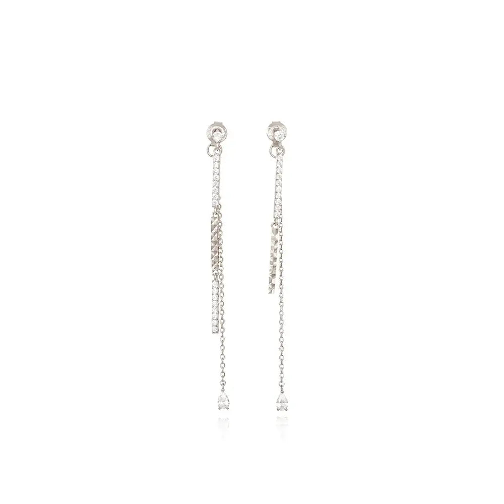 OST - Silver Glitter Chain Unbalanced Drop Earrings - OST - Jewelry - Harumio