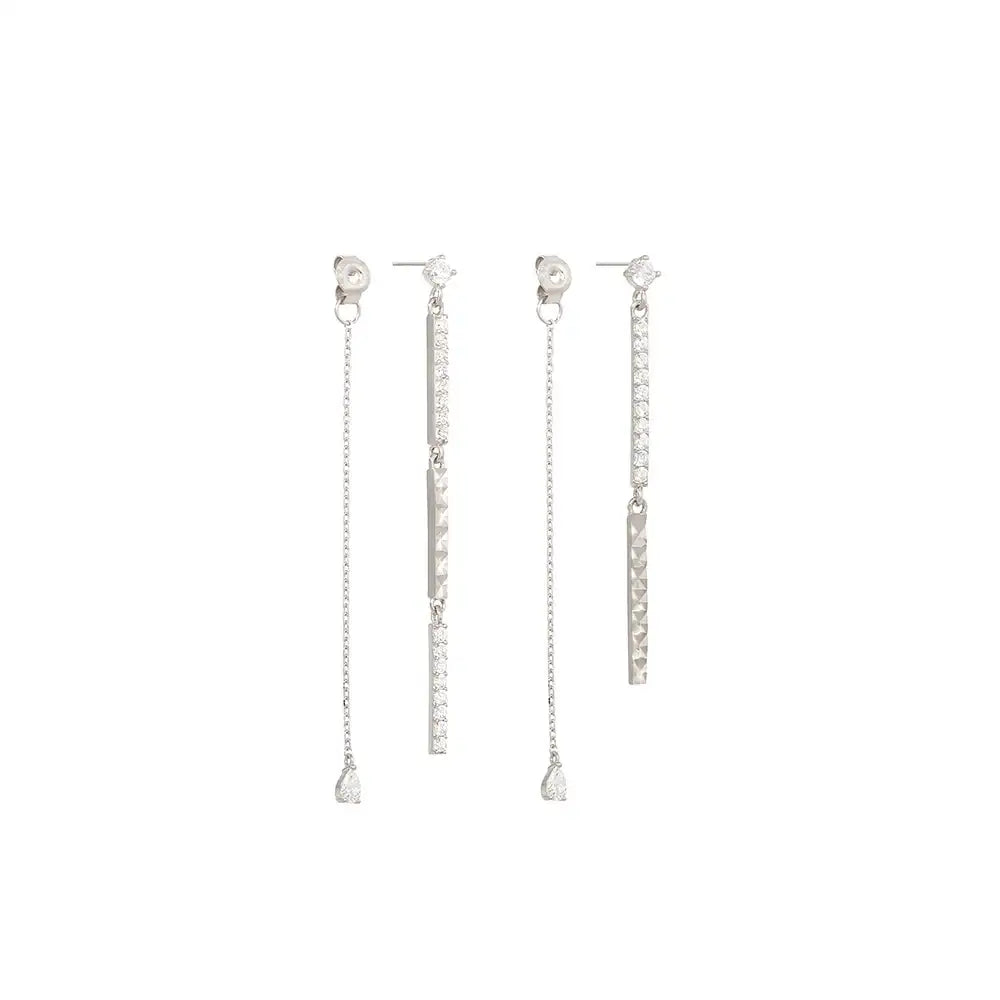 OST - Silver Glitter Chain Unbalanced Drop Earrings - OST - Jewelry - Harumio