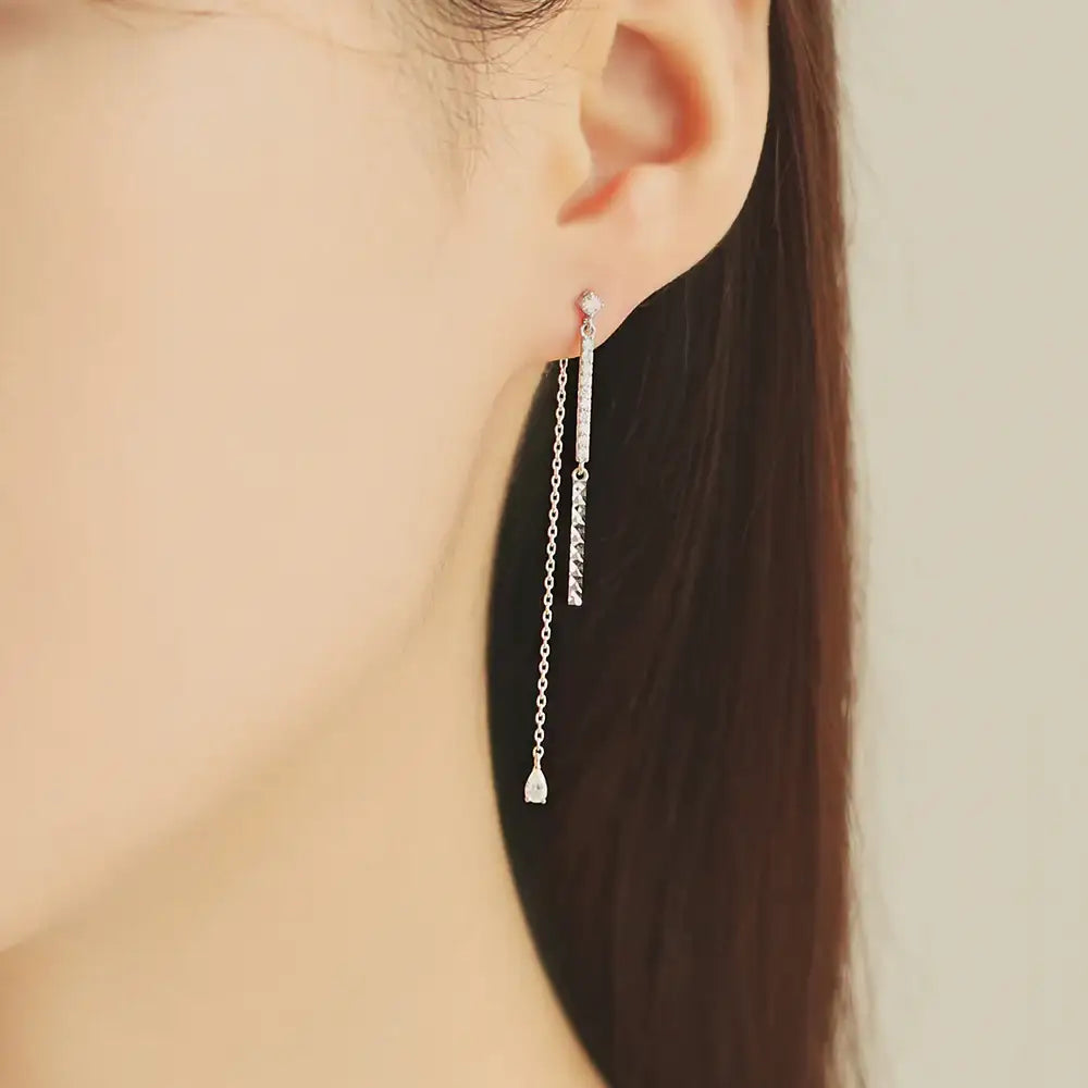 OST - Silver Glitter Chain Unbalanced Drop Earrings - OST - Jewelry - Harumio