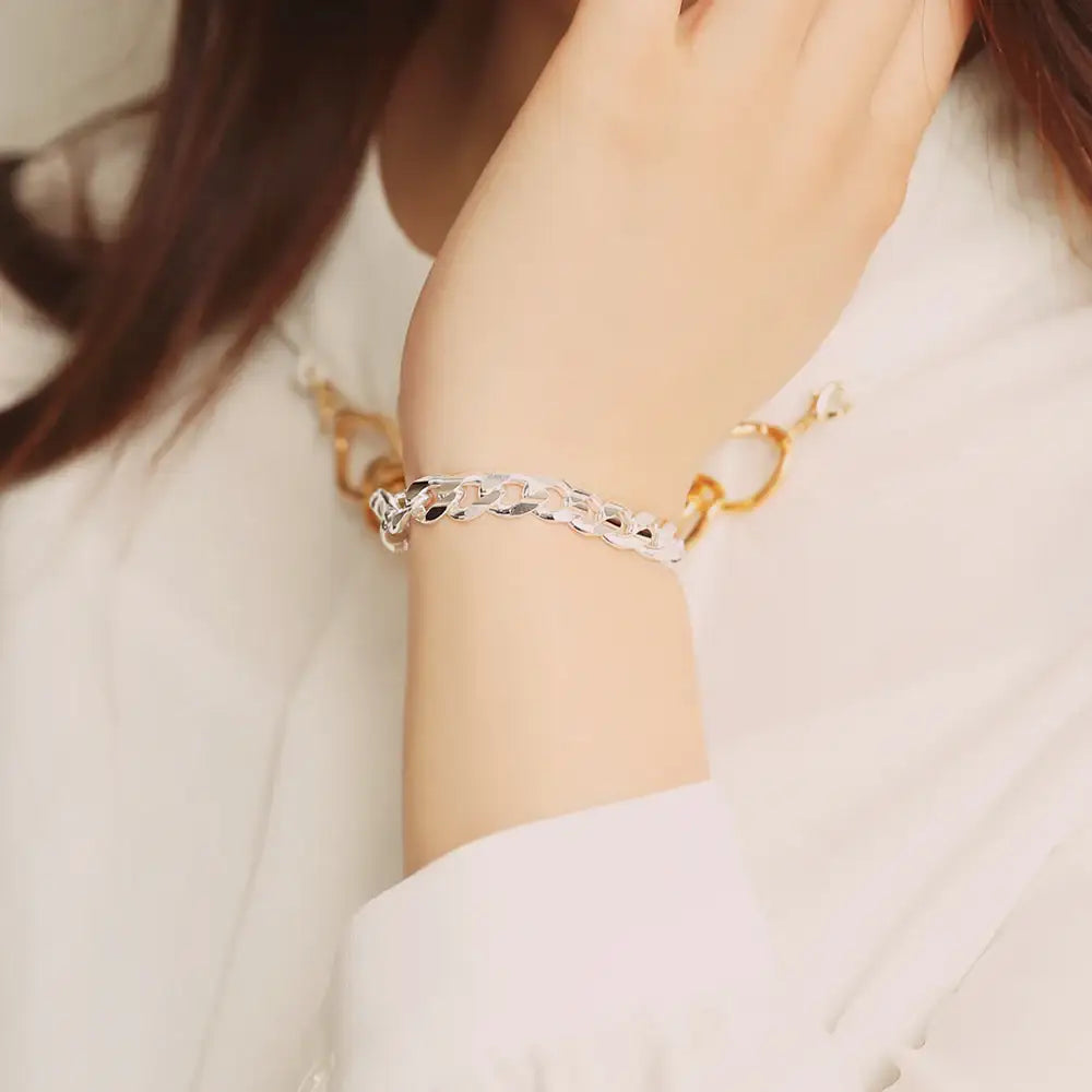 OST - Unique Bold Chain Men's Couple Silver Bracelet - OST - Jewelry - Harumio