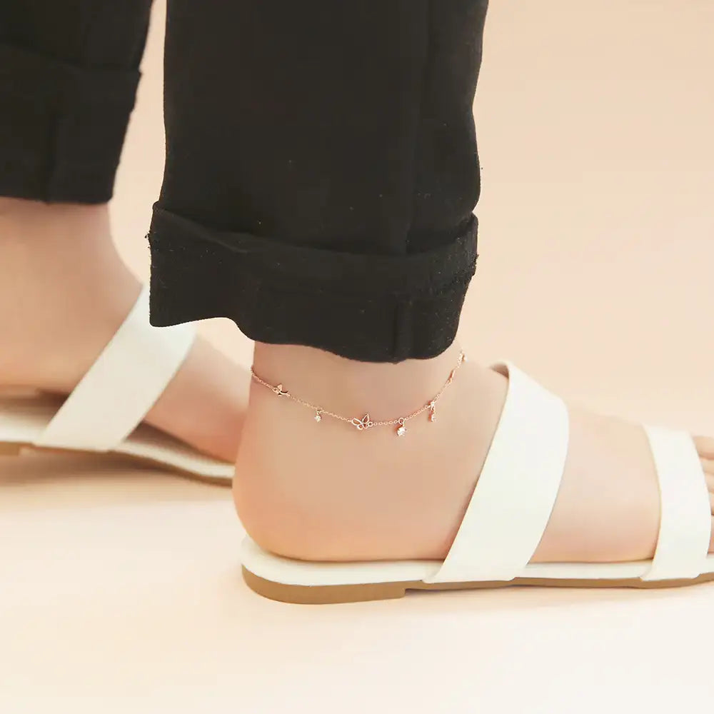 OST - Flying Butterfly Opal Cubic Anklet - OST - Jewelry - Harumio