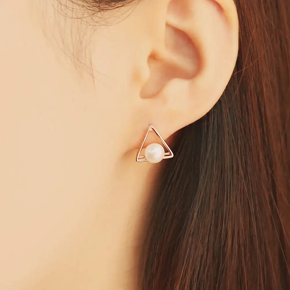 OST - Antique Triangle Pearl Rose Gold Earrings - OST - Jewelry - Harumio