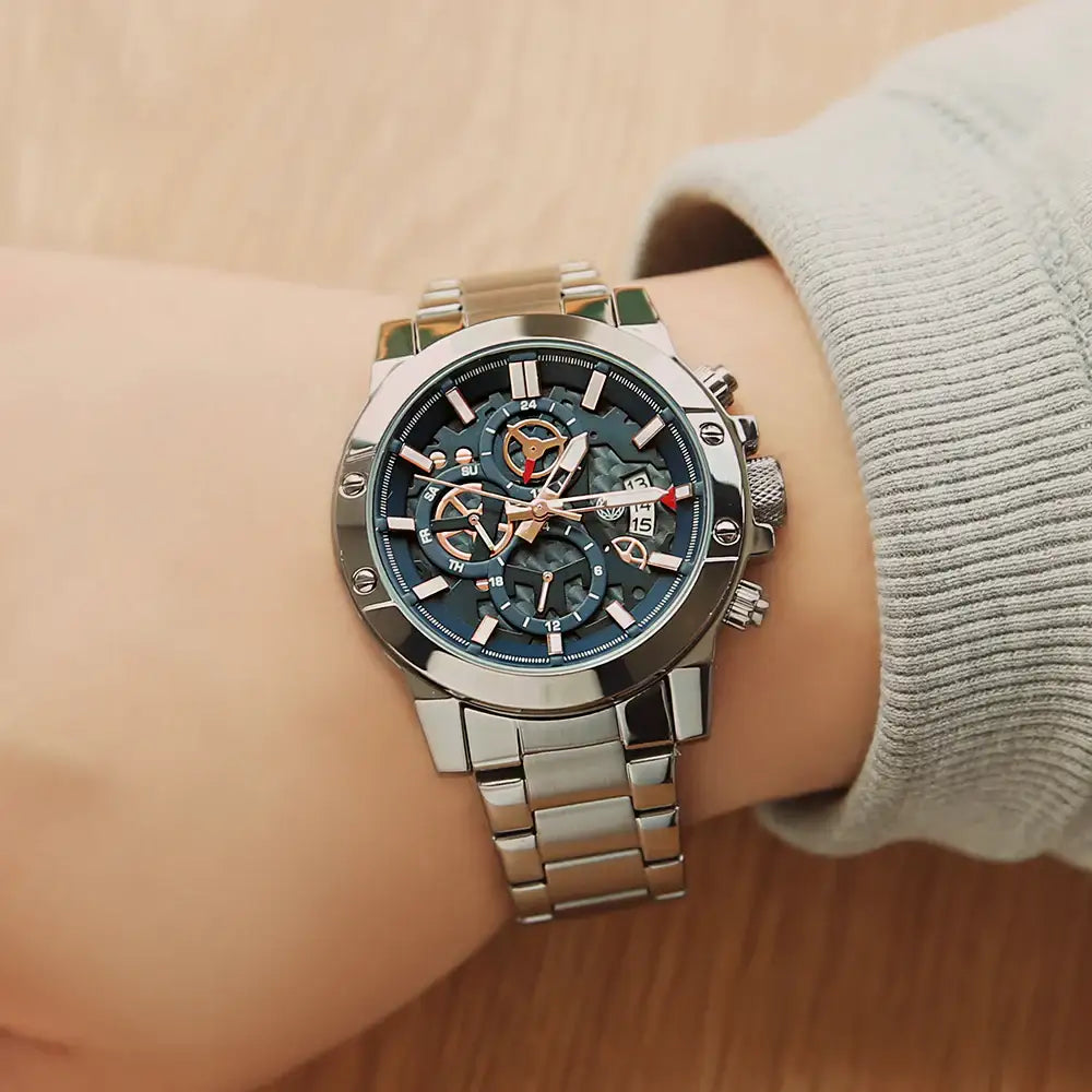 OST - Modern Navy Multifunction Men's Silver Metal Watch - OST - Watch - Harumio