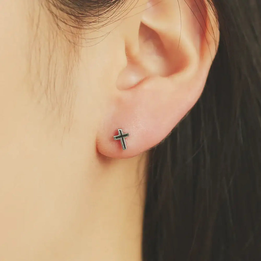 OST - Cross Black Line Ear Pierce - OST - Jewelry - Harumio