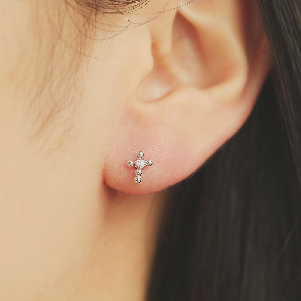 OST - Cubic Cross Silver Plated Ear Pierce