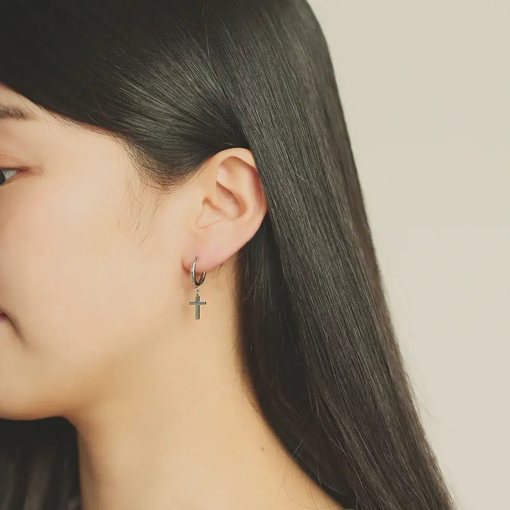 OST - Cross Silver Plated Ear Pierce - OST - Jewelry - Harumio