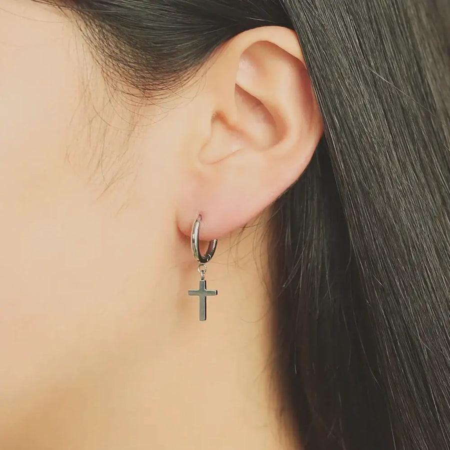 OST - Cross Silver Plated Ear Pierce - OST - Jewelry - Harumio