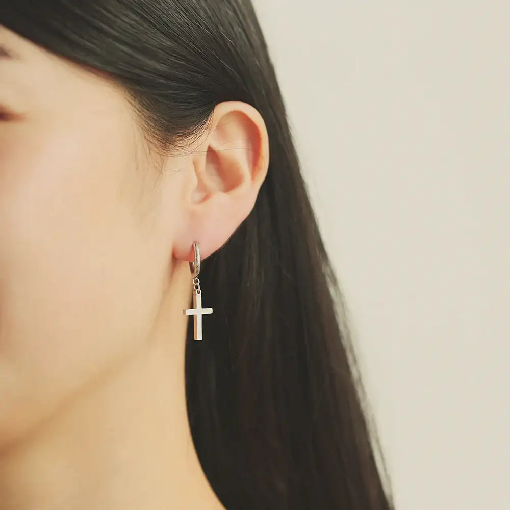 OST - Bold Cross Silver Plated Ear Pierce - OST - Jewelry - Harumio