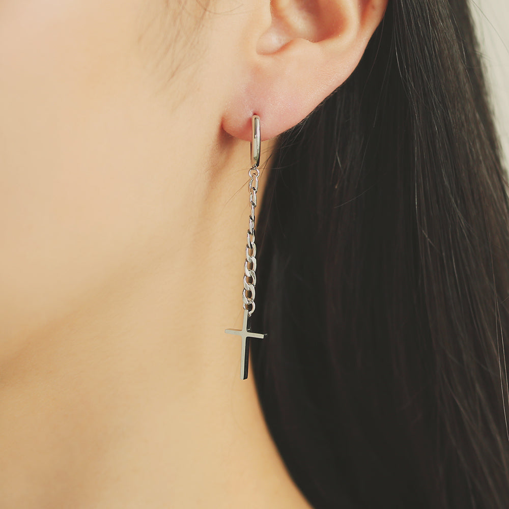 OST - Chain Cross Silver Plated Ear Pierce