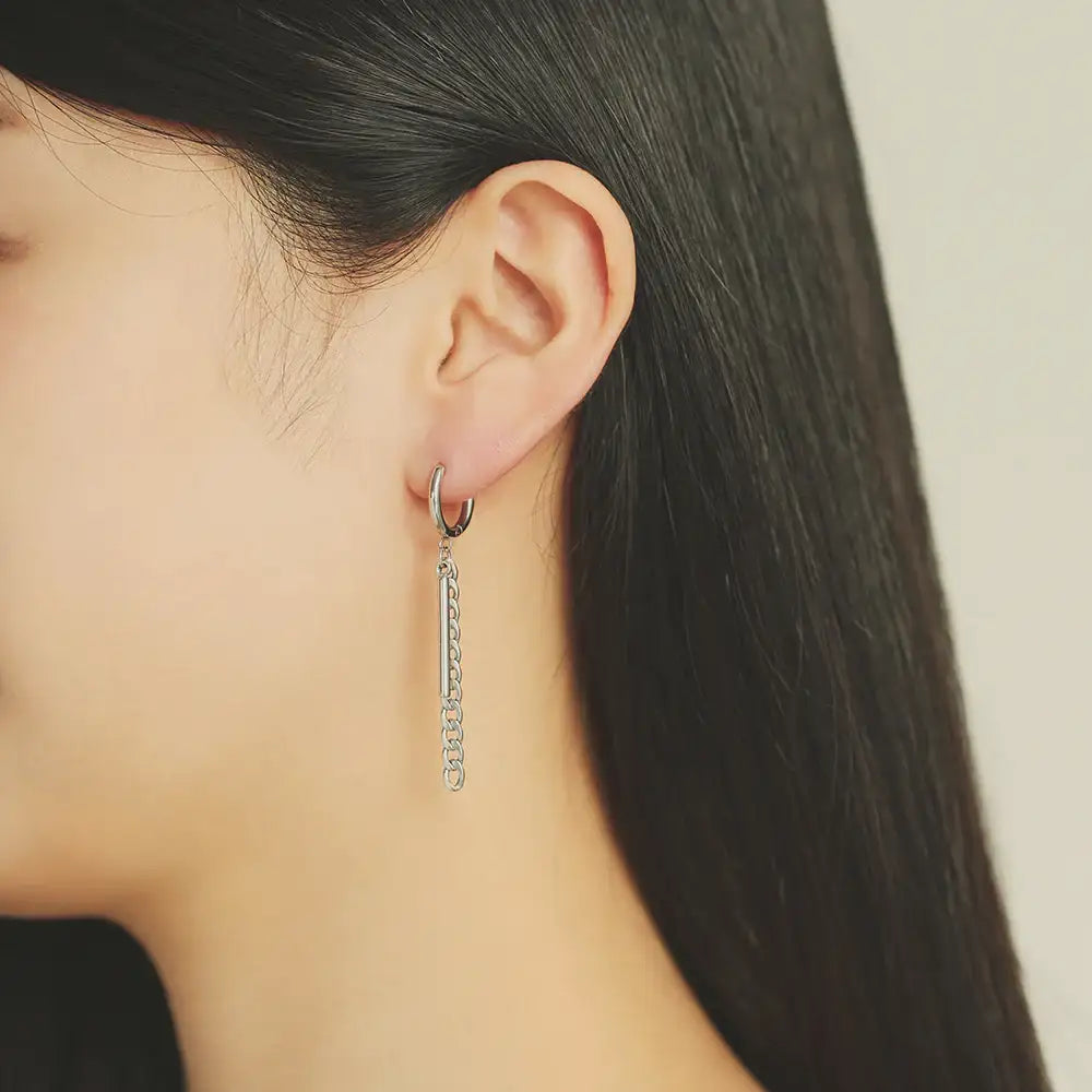 OST - Chain Bar Silver Plated Ear Pierce - OST - Jewelry - Harumio
