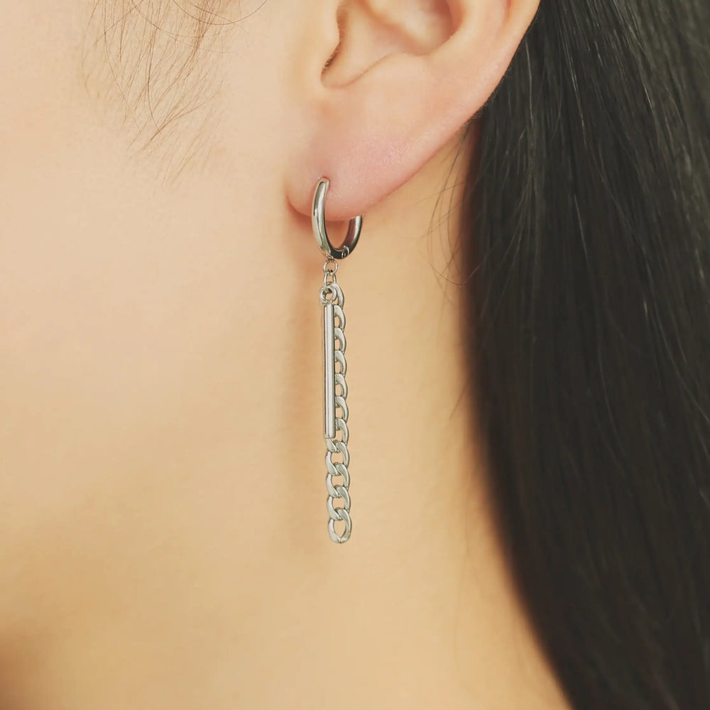 OST - Chain Bar Silver Plated Ear Pierce - OST - Jewelry - Harumio