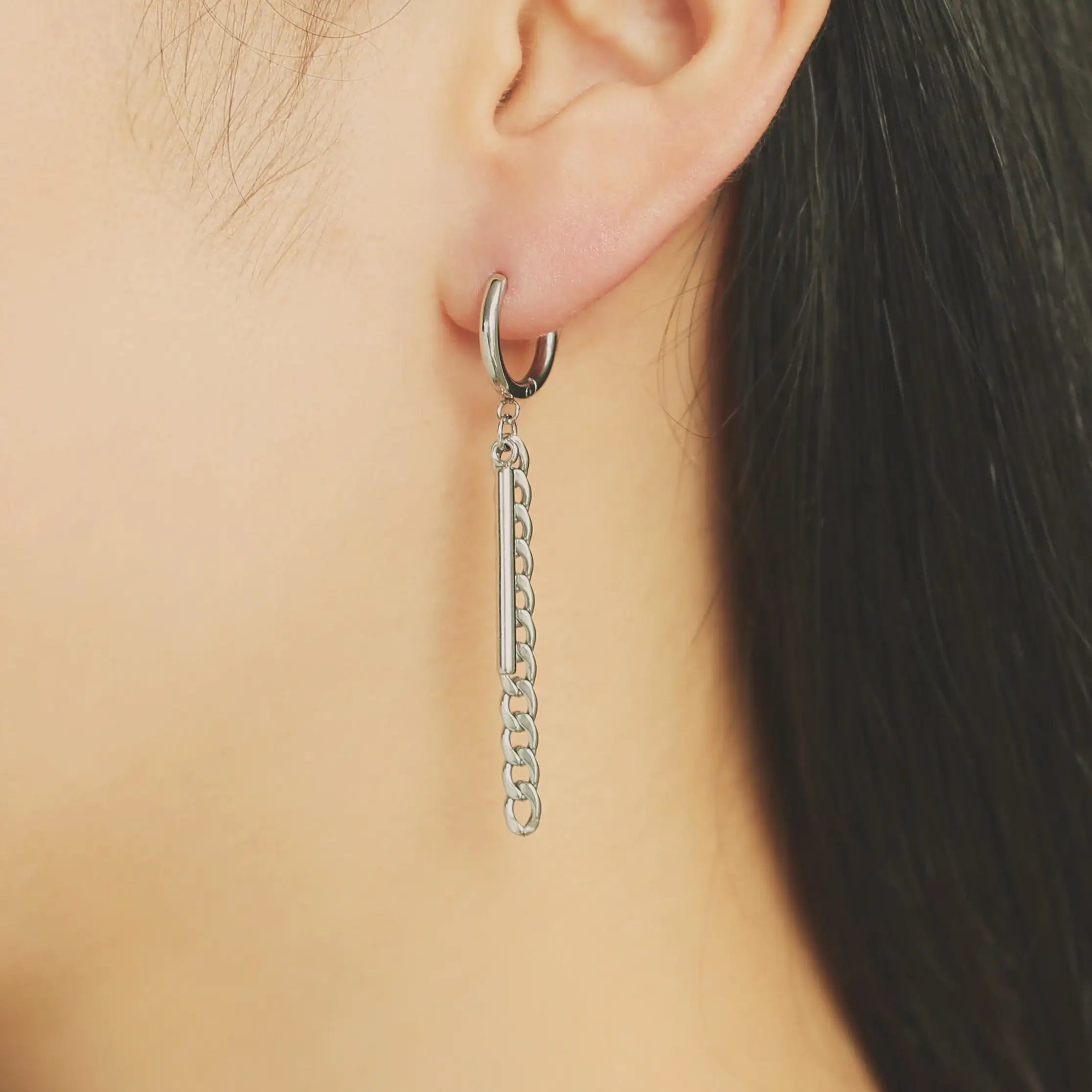 OST - Chain Bar Silver Plated Ear Pierce - OST - Jewelry - Harumio