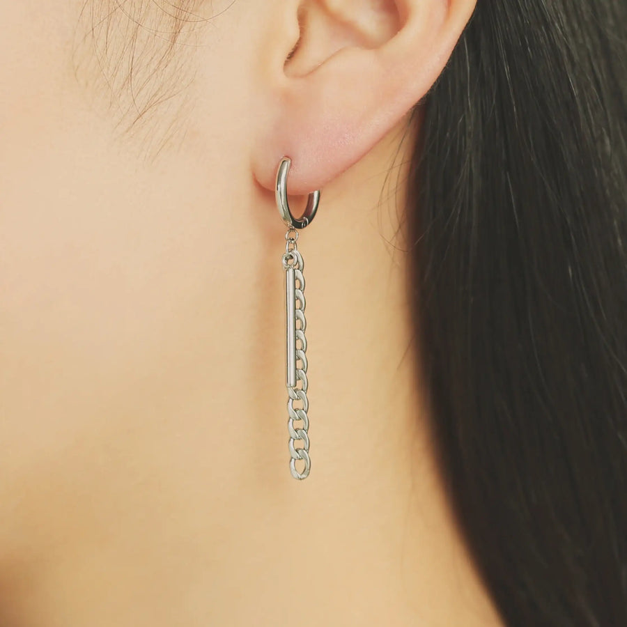 OST - Chain Bar Silver Plated Ear Pierce - OST - Jewelry - Harumio
