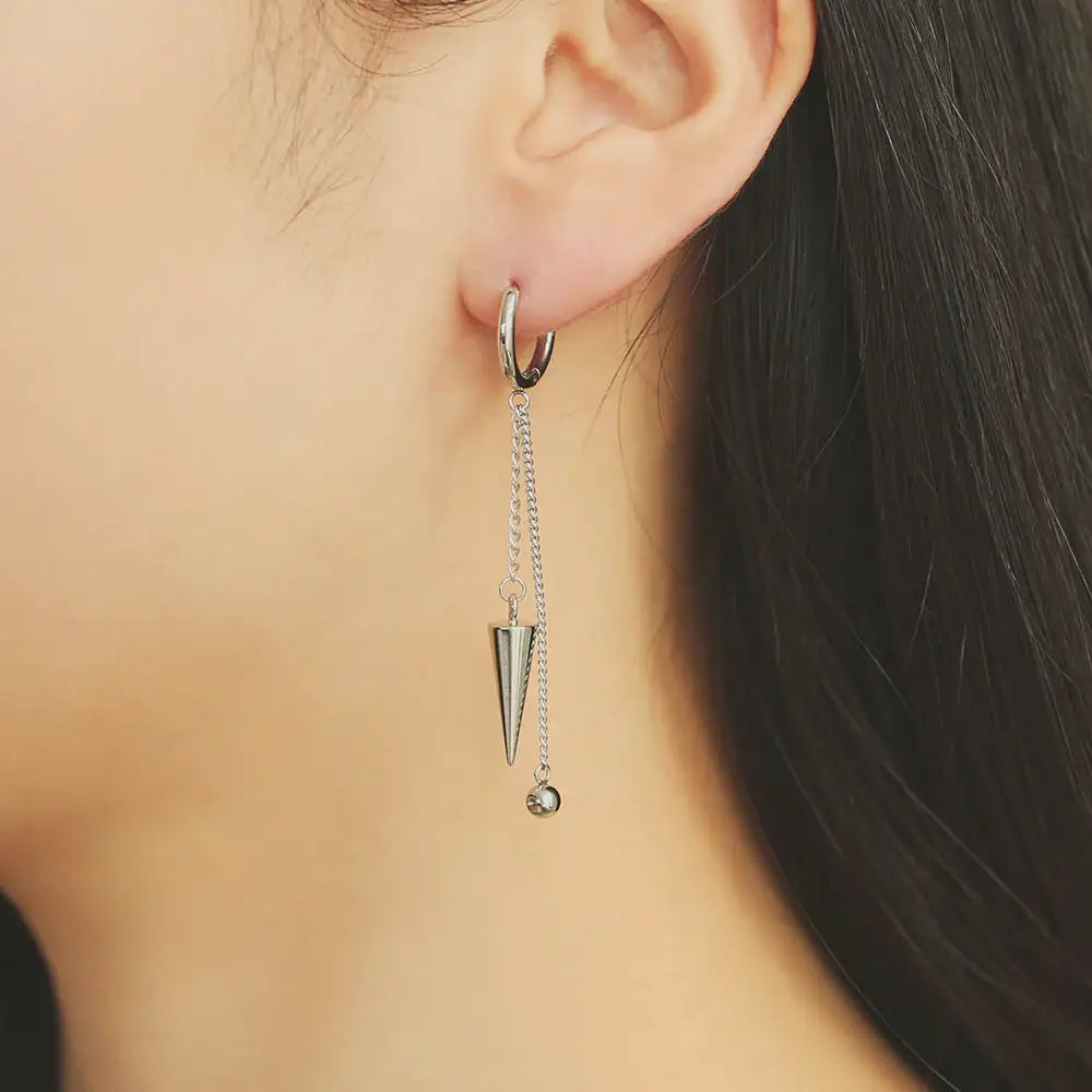 OST - Ball Chain Triangle Silver Plated Ear Pierce - OST - Jewelry - Harumio