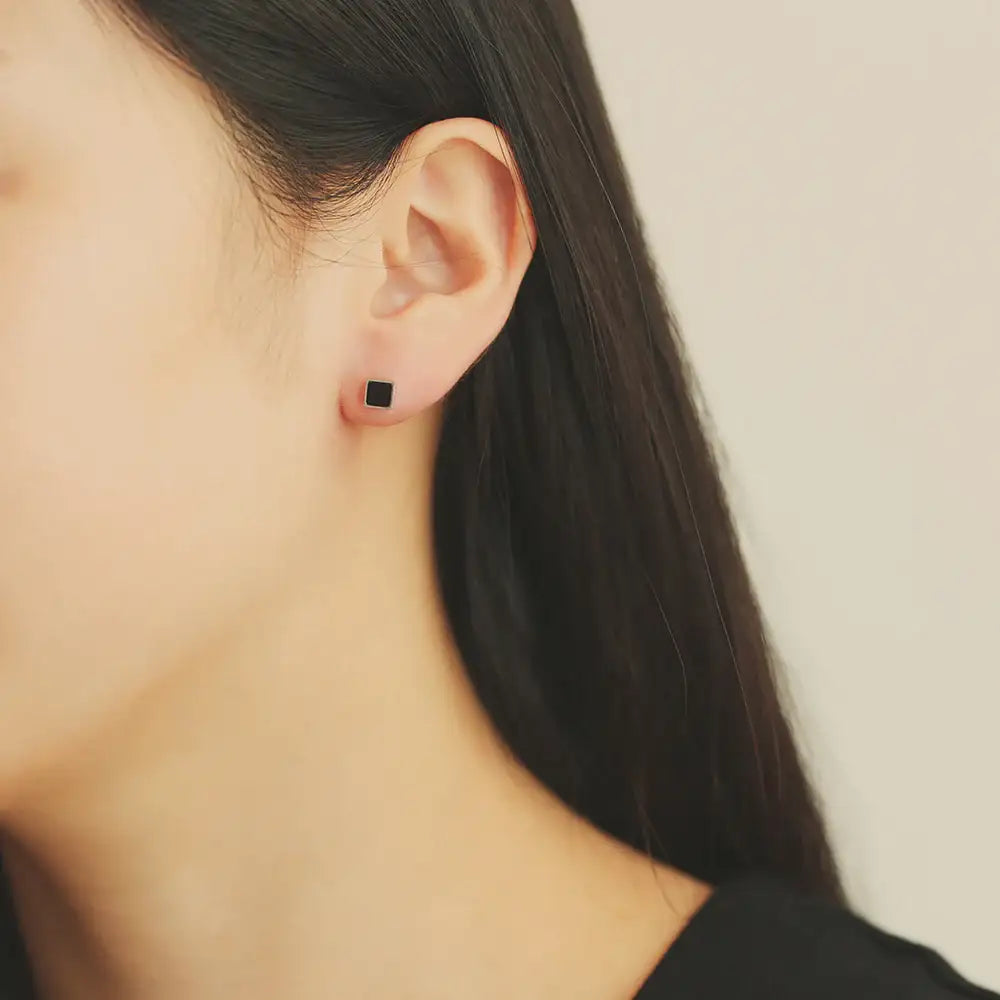 OST - Black Square Plated Ear Pierce - OST - Jewelry - Harumio