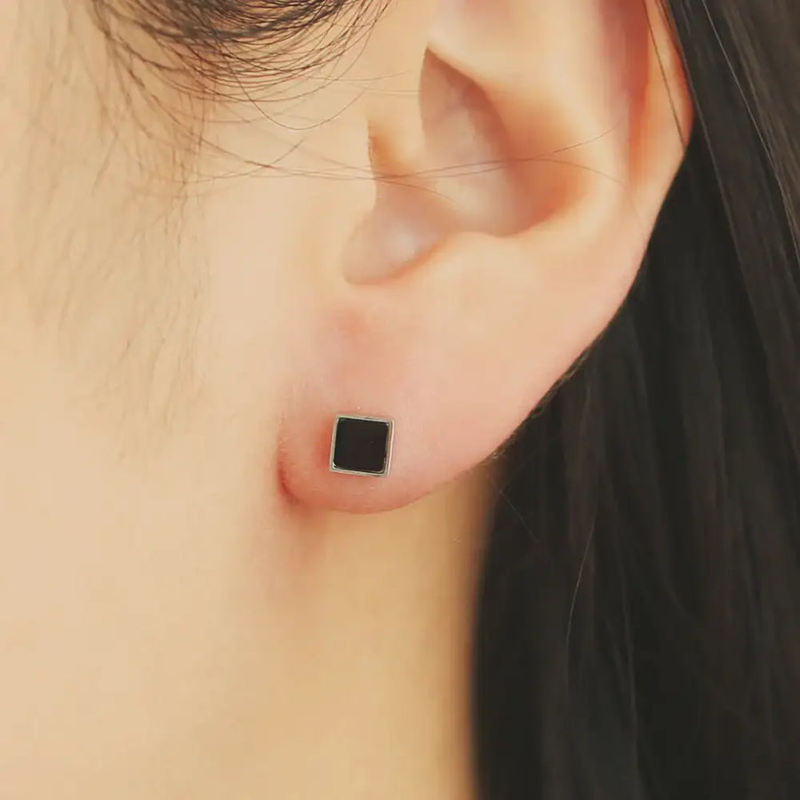 OST - Black Square Plated Ear Pierce - OST - Jewelry - Harumio