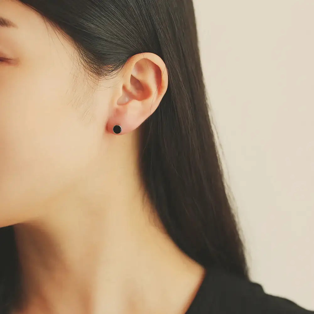 OST - Black Round Plated Ear Pierce - OST - Jewelry - Harumio
