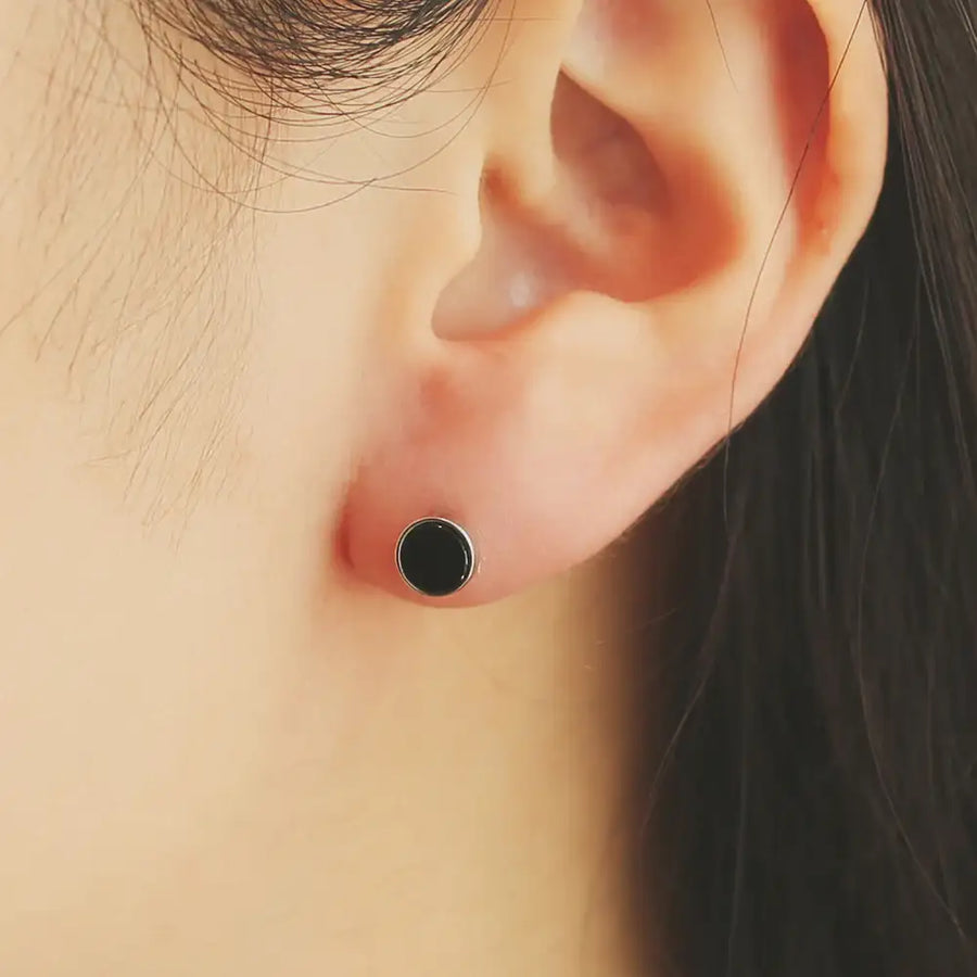 OST - Black Round Plated Ear Pierce - OST - Jewelry - Harumio