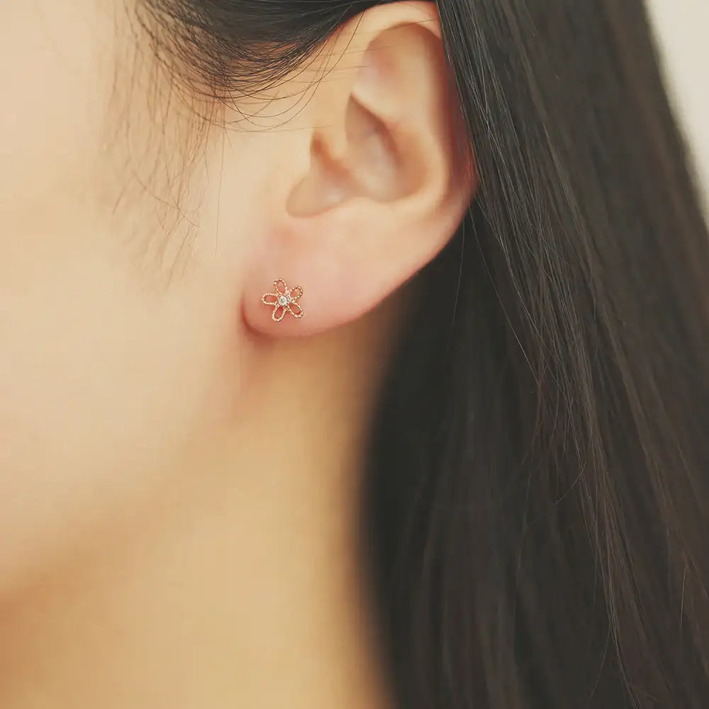 OST - Cubic Flower Rose Gold Plated Ear Pierce - OST - Jewelry - Harumio