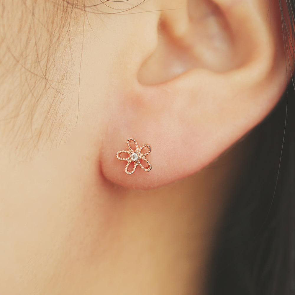 OST - Cubic Flower Rose Gold Plated Ear Pierce