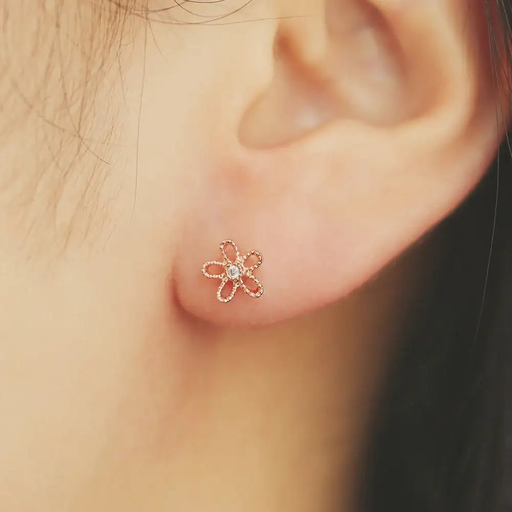 OST - Cubic Flower Rose Gold Plated Ear Pierce - OST - Jewelry - Harumio