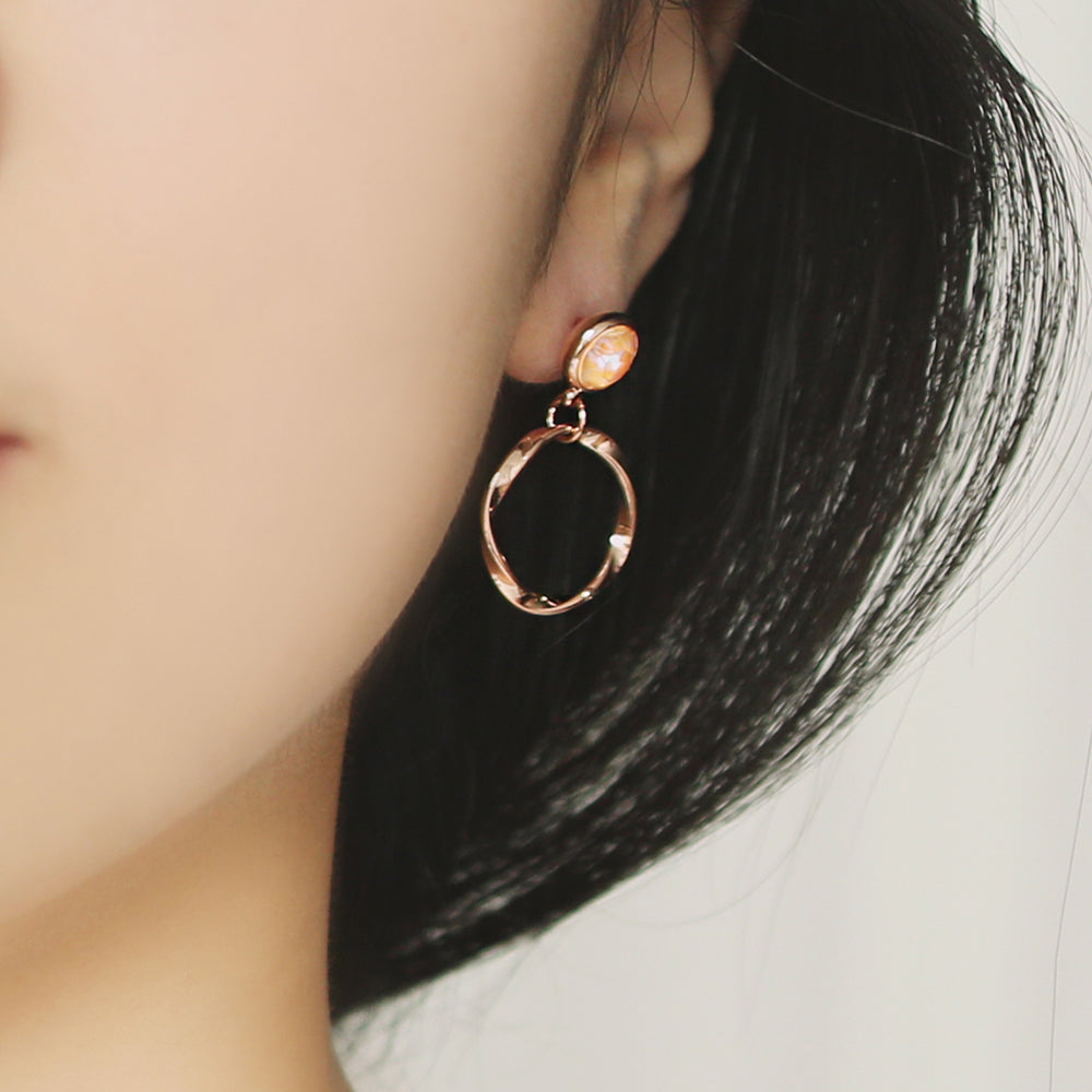 OST - Orange Unbald Coin Ring Rose Gold Earrings