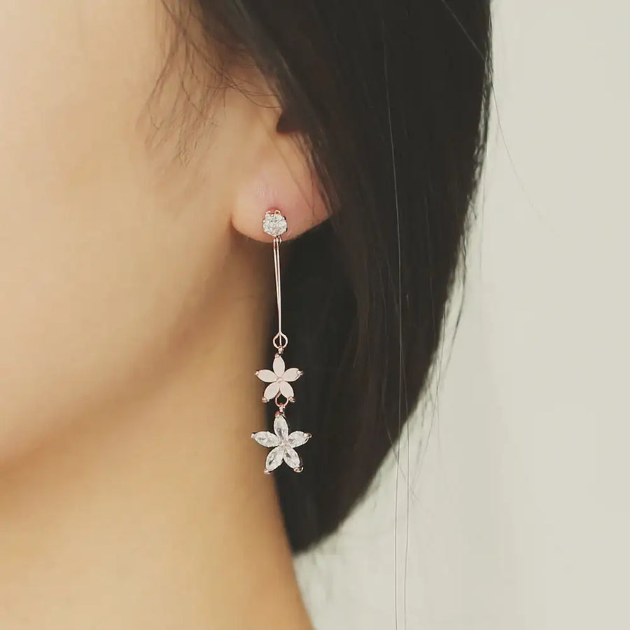 OST - Double Flower Rose Gold Earrings - OST - Jewelry - Harumio