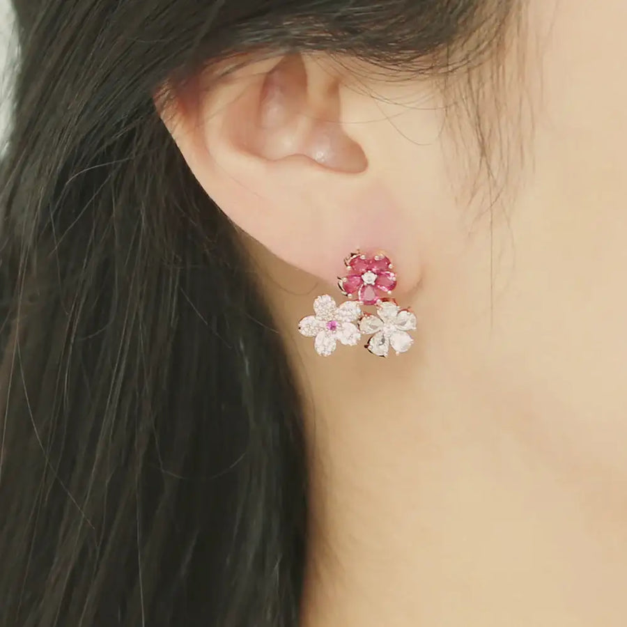 OST - Triple Flower Rose Gold Earrings - OST - Jewelry - Harumio
