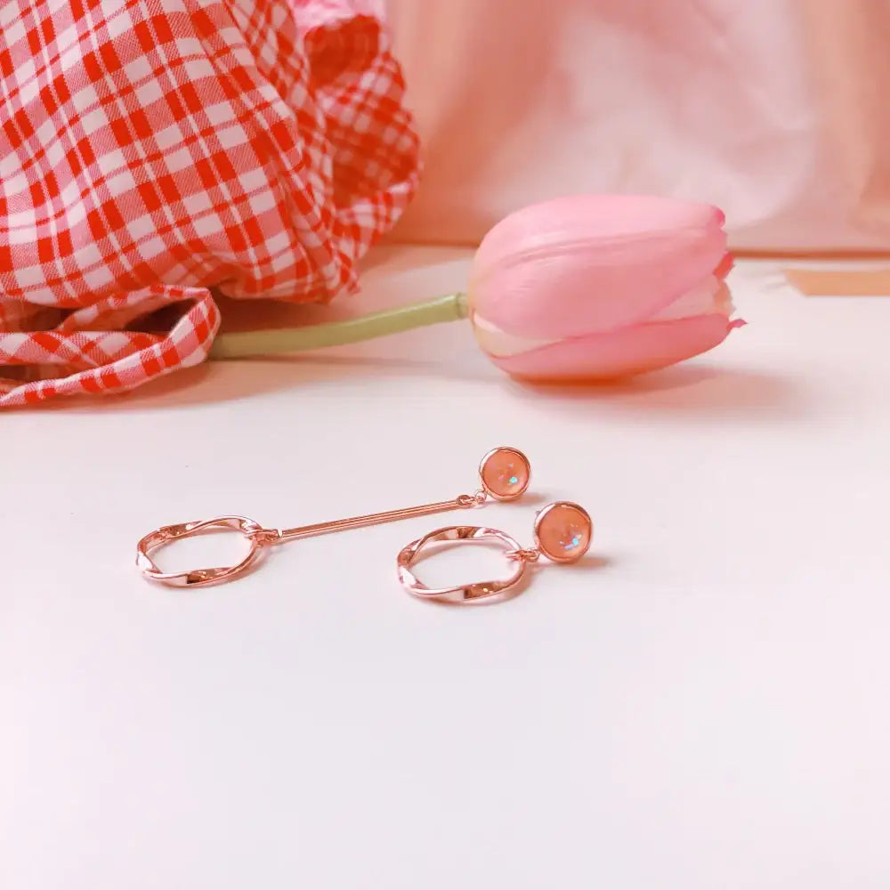 OST - Orange Unbald Coin Ring Rose Gold Earrings