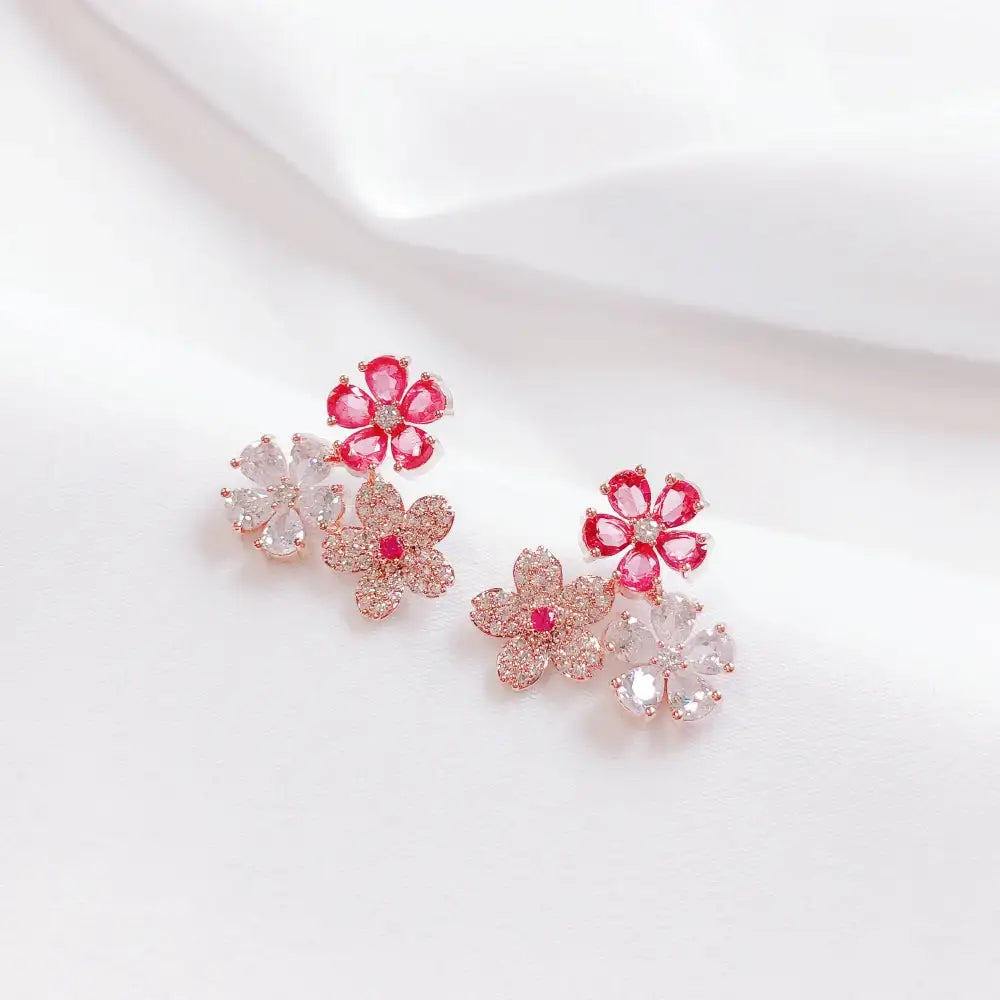 OST - Triple Flower Rose Gold Earrings - OST - Jewelry - Harumio
