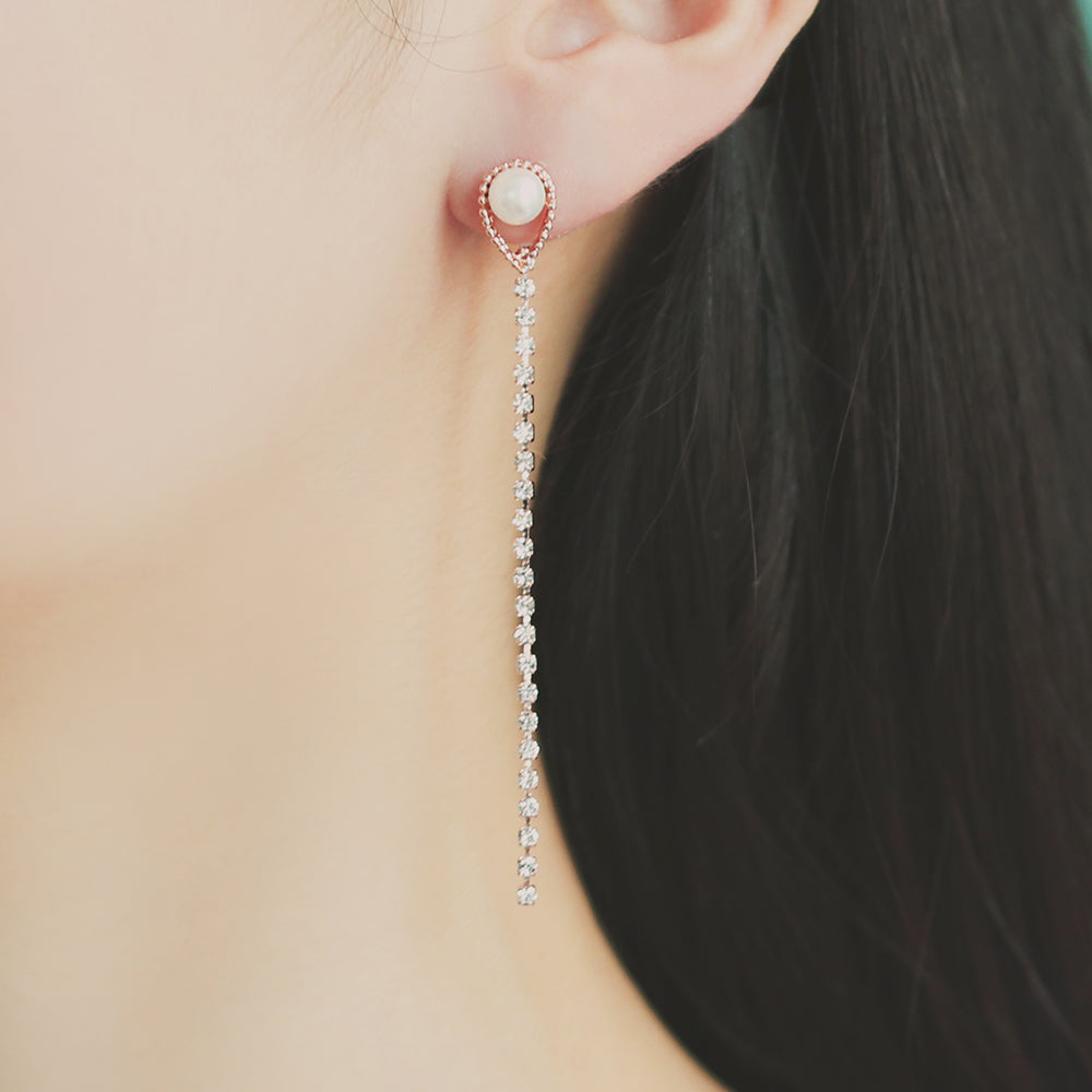 OST - Pearl Long Cubic Rose Gold Earrings