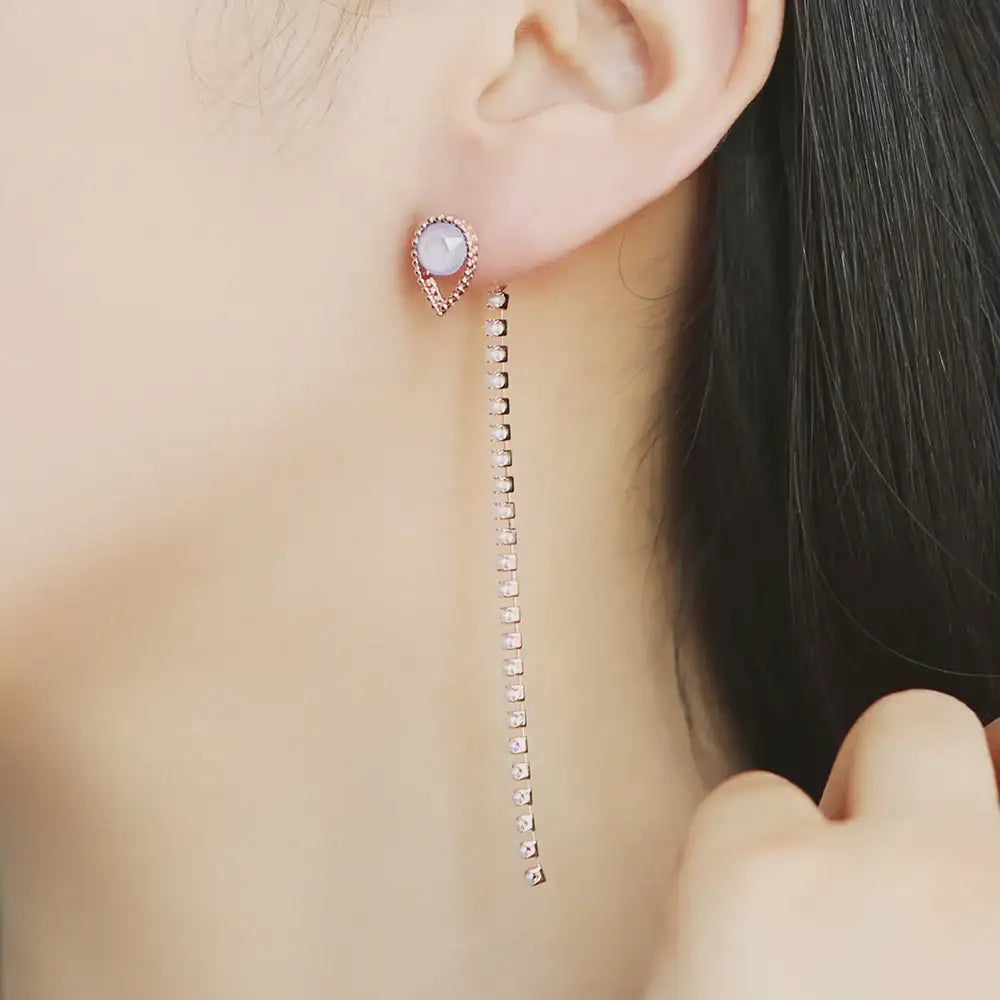 OST - Violet Long Cubic Rose Gold Earrings - OST - Jewelry - Harumio